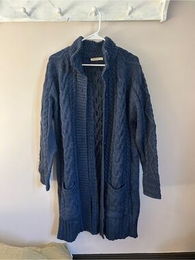 Cozy Navy Cable Knit Wool Cardigan